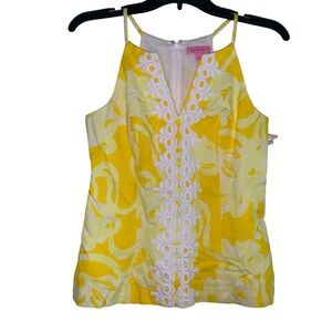 Lily Pulitzer Yellow and White Embroidered Dressy Tank Size 2